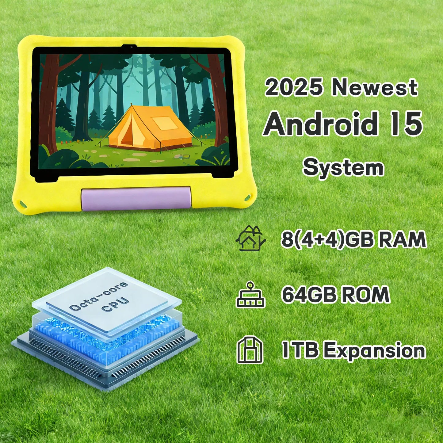 Anry Android 15 Kids Tablet 10 Inch Octa Core 8GB RAM 64GB ROM HD IPS Display