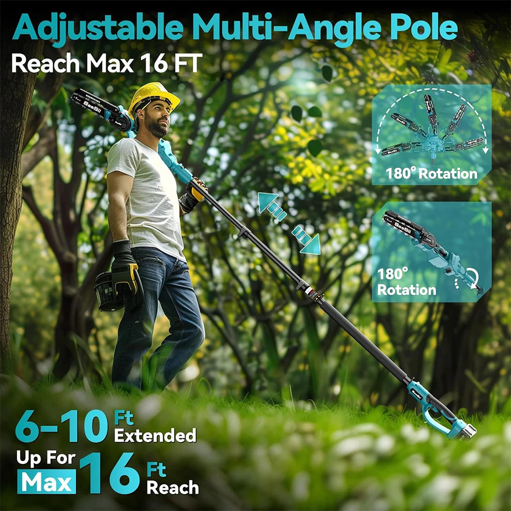 Seesii Cordless Pole Saw 8 Inch 3M Extension Pole For Trees