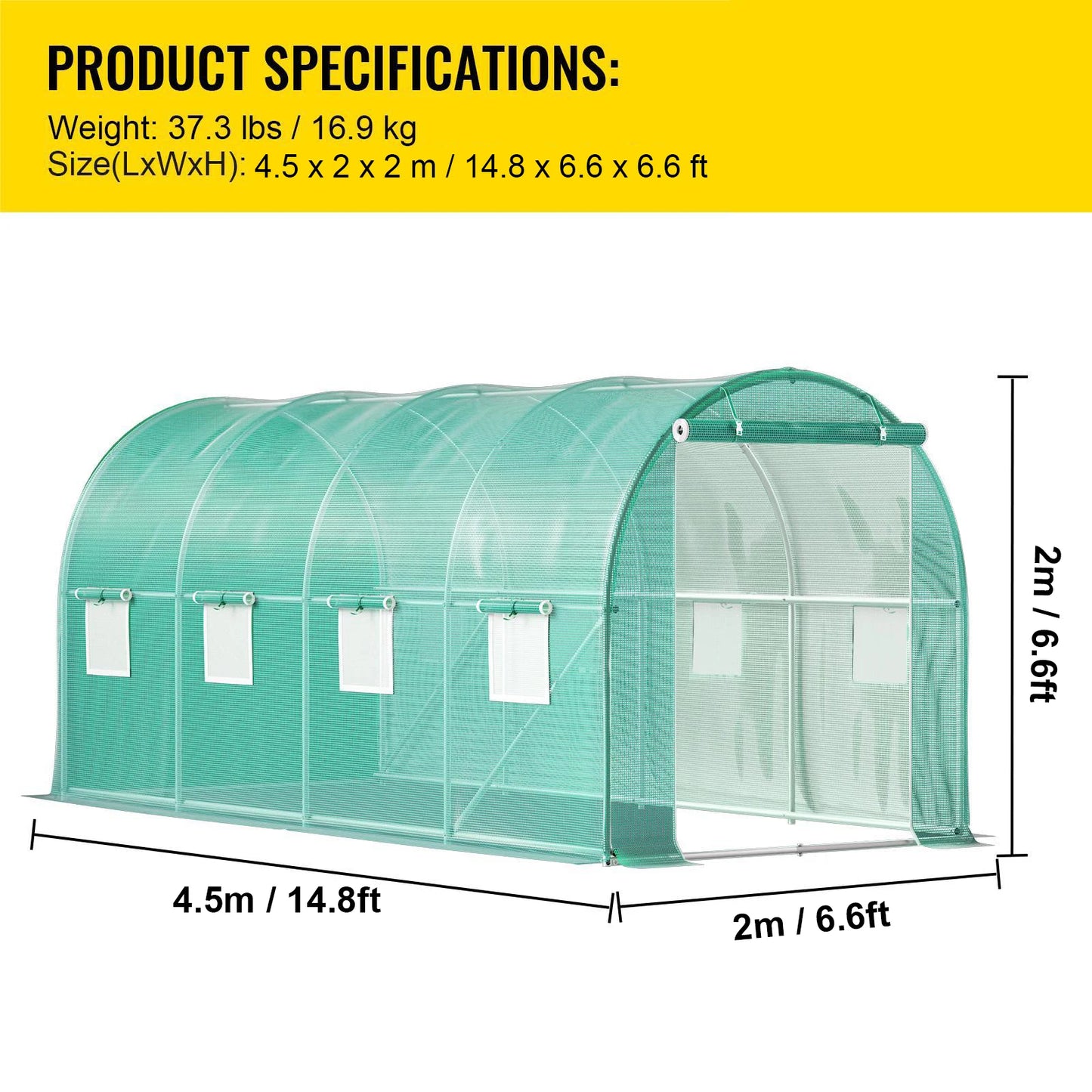 VEVOR Walk-in Tunnel Greenhouse Galvanized Frame & Waterproof Cover 10x7x7/12x7x7/15x7x7/20x10x7 ft Greenhouses & Cold Frames