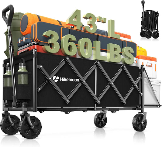 43 Inch Extra Long Collapsible Wagon With Extended Tailgate Outdoor Use 360 Lbs