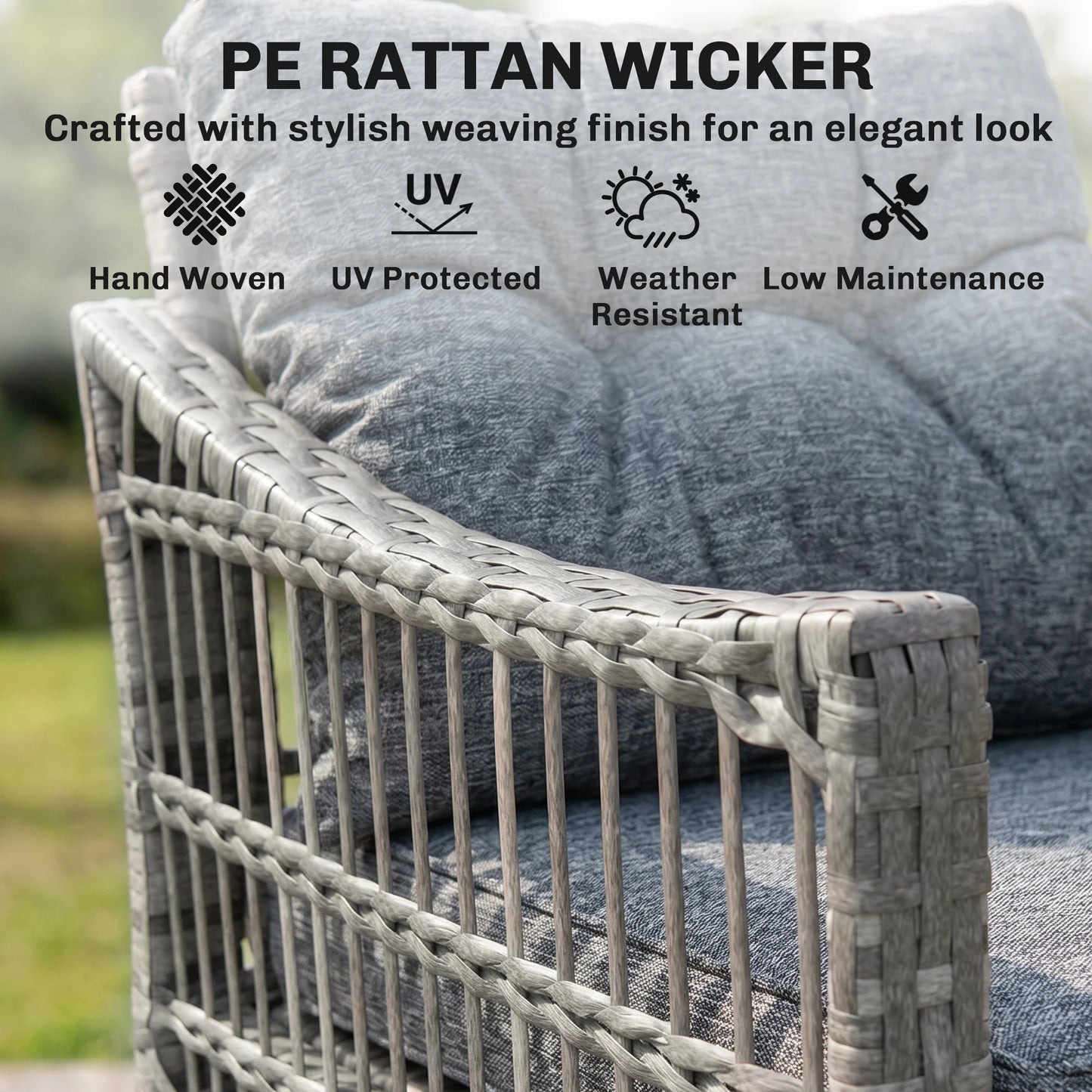 3 Piece Grey PE Rattan Outdoor Rocking Chair Set With Glass Table