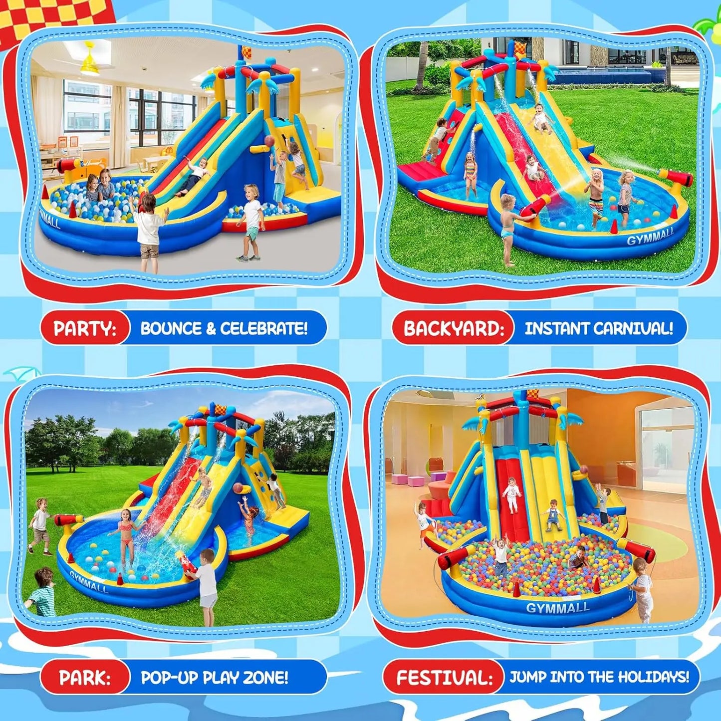 Inflatable Water Slide 8 In 1 With 550W Blower For Kids