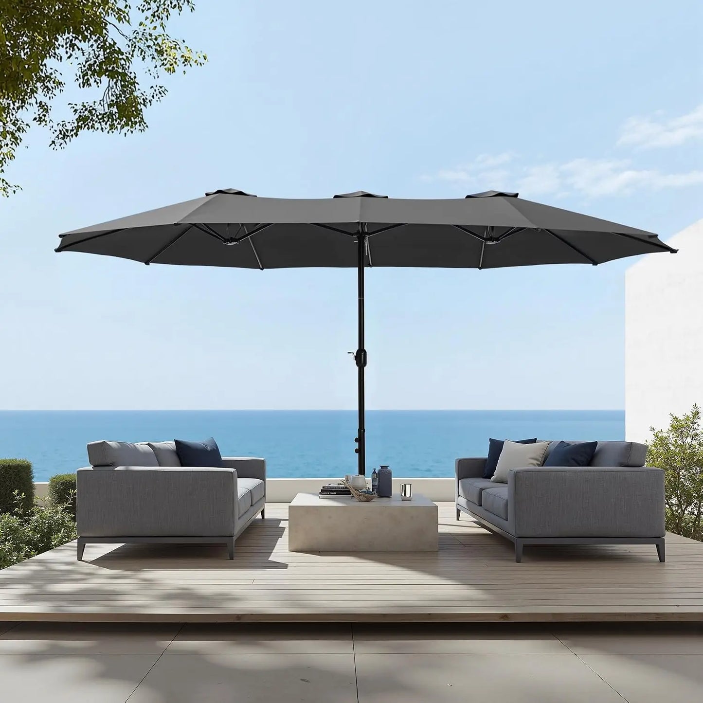15ft Extra Large Rectangular Market Patio Umbrella,Heavy Duty,Base Included,Outdoor,Custom
