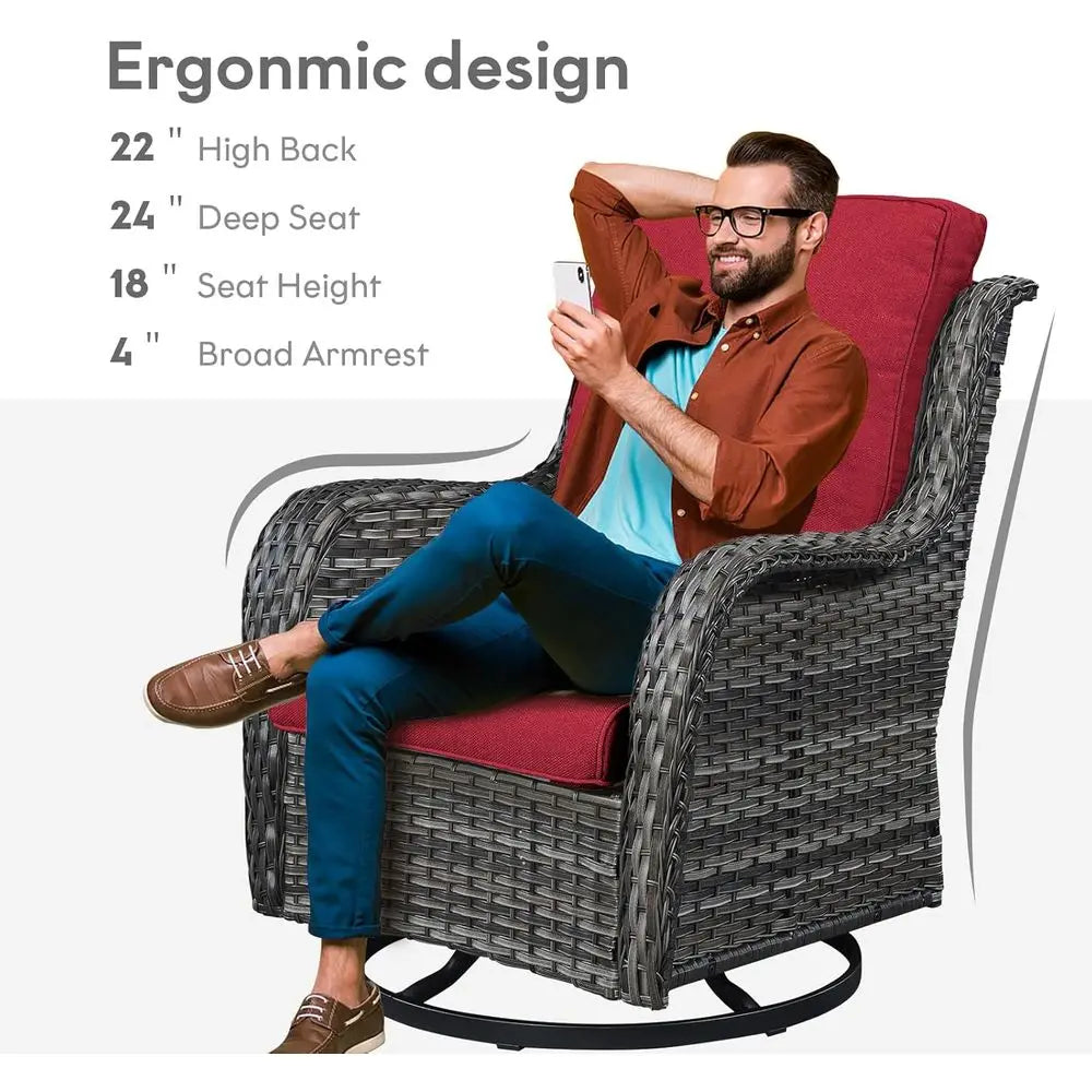 Red Swivel Wicker Patio Chairs Set of 2 with Cushions for Outdoor Deck, Balcony, Backyard