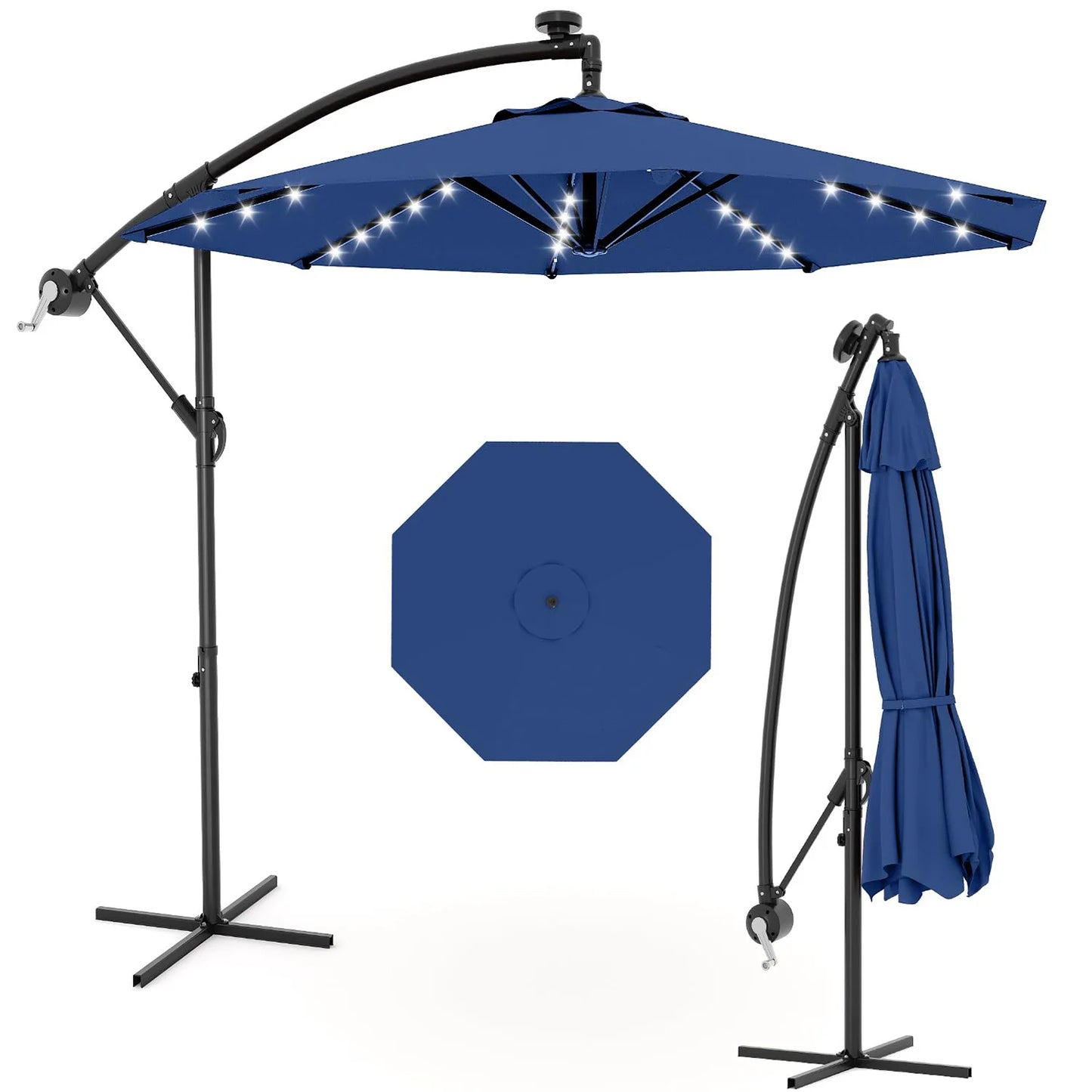 10Ft Cantilever Offset Patio Umbrella With Solar LED Lights