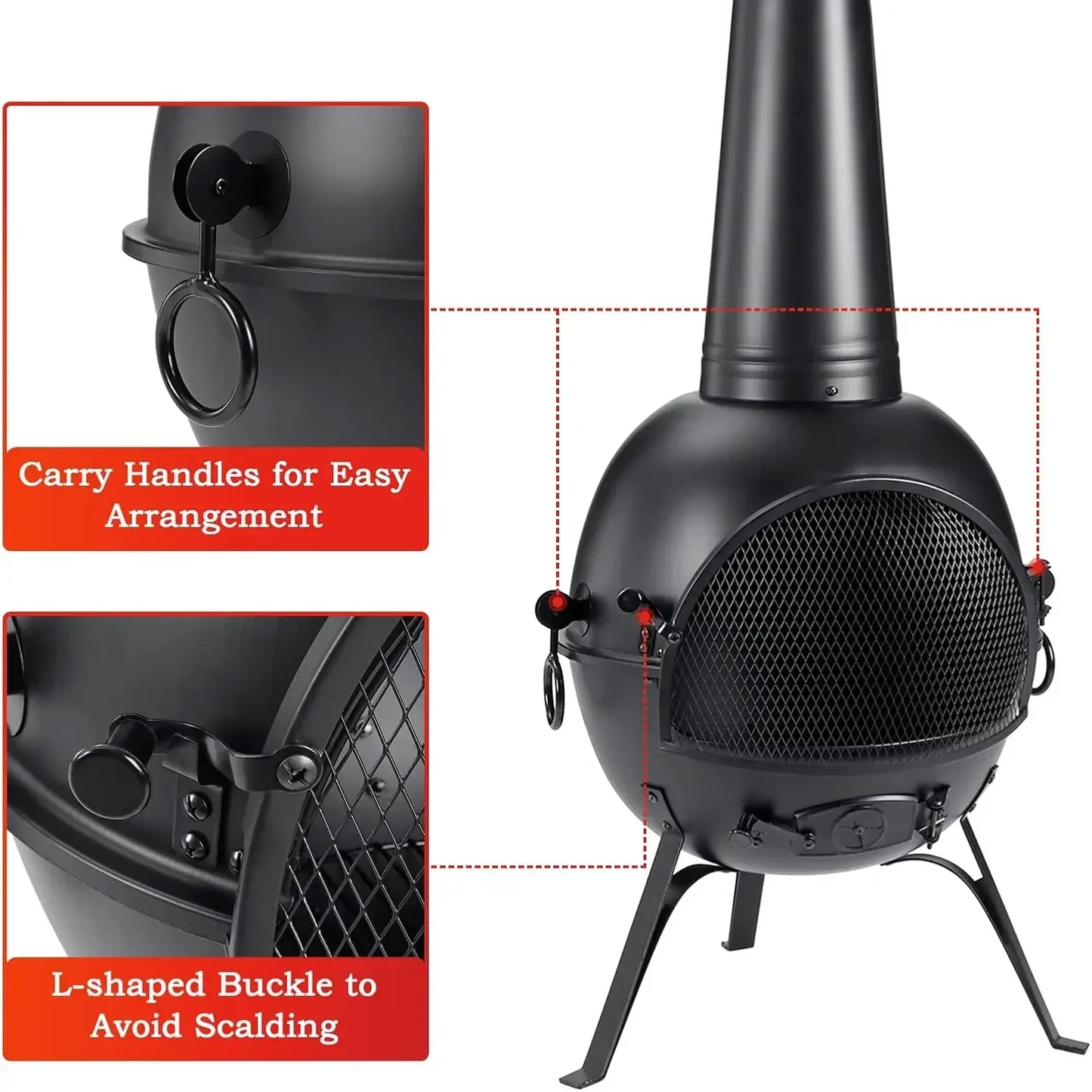 Prairie Fire Outdoor Chiminea Fire Pit With Chiminea Cover Rust Free Iron Black