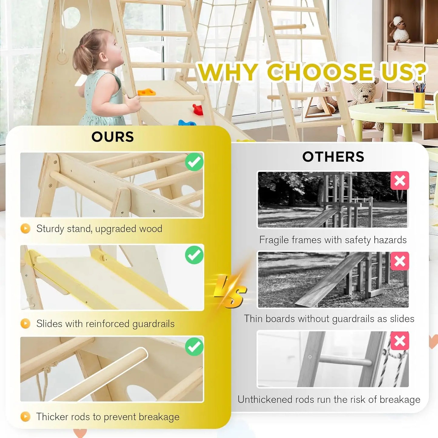 Indoor Jungle Gym, 9 in 1 Kids Indoor Playground, Climbing Toys for Kids with Climbing Wall, Slide, Monkey Bars, Rope Ladder and