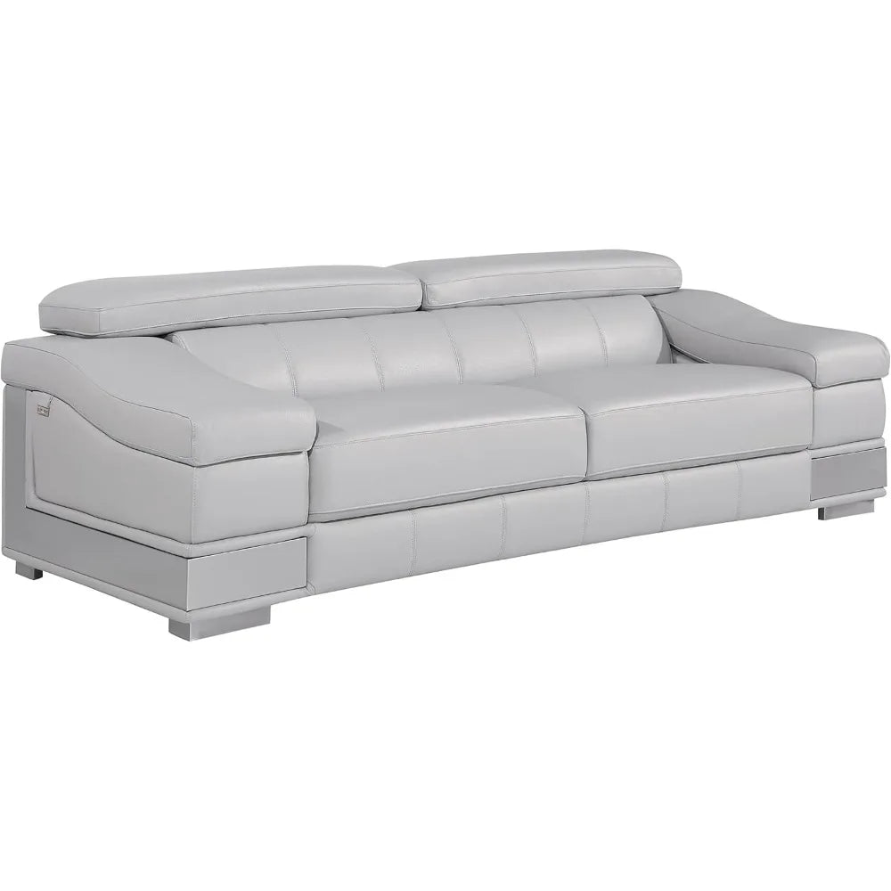 Modern Contemporary Top Grain Italian Leather Living Room Chair, Loveseat, Sofa, 3-Piece Set, Rhino