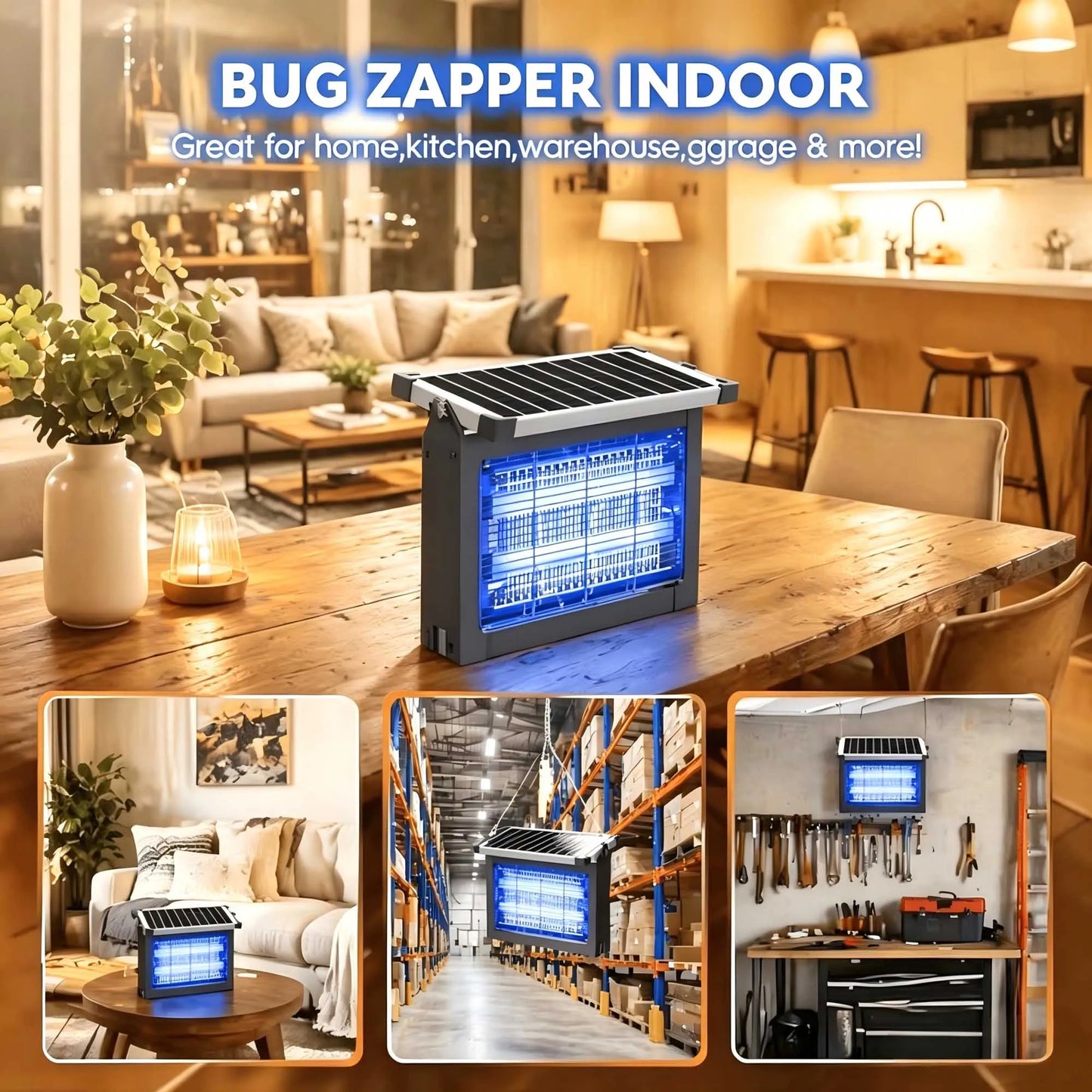 Solar Bug Zapper Outdoor 4500V Waterproof Mosquito Killer Panel Sensor