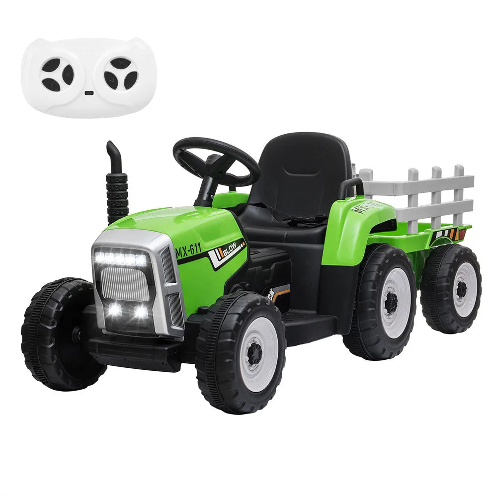 12V Kids Electric Ride On Tractor With Trailer Remote Control For Ages 3 To 8