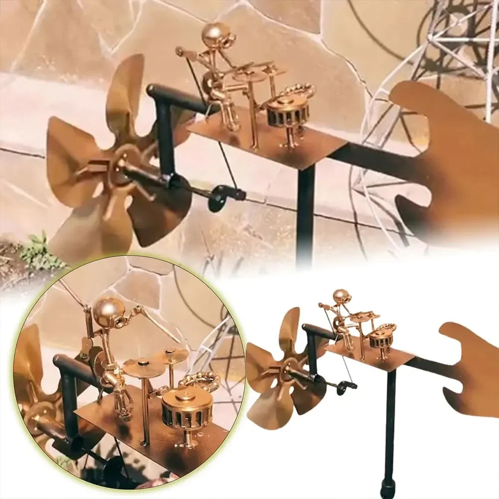 Drummer Windmill Handmade Metal Percussionist Figurine Rockin Art Garden Decor for Music Lovers & Collectors Yard Ornaments