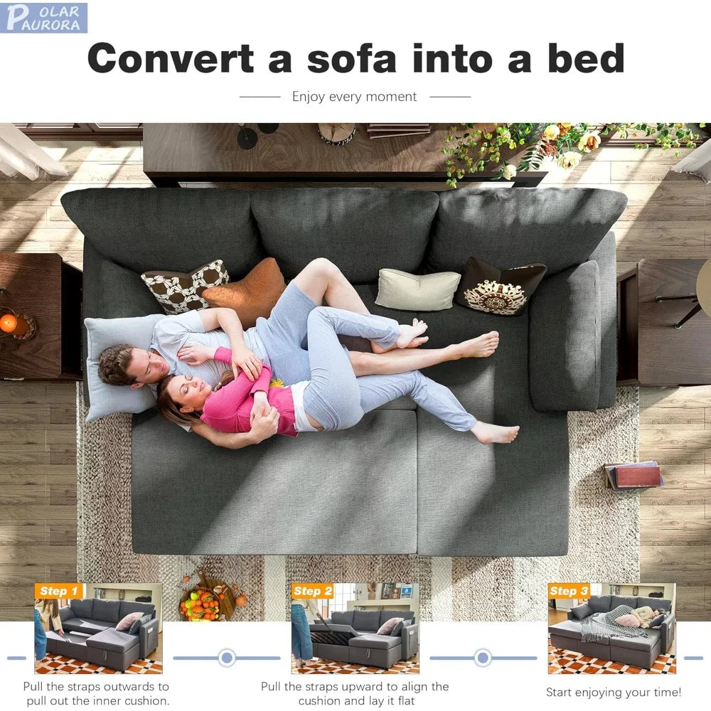Polar Aurora Sleeper Sofa Bed With Storage Chaise Frame