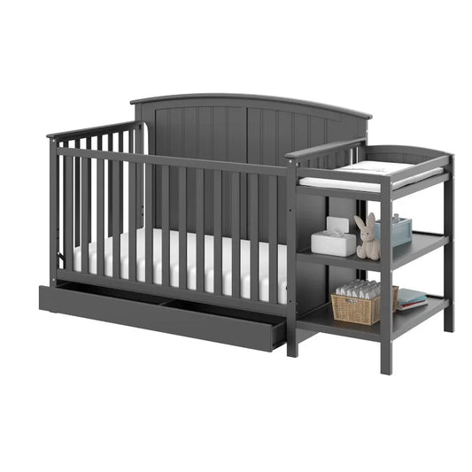 5-In-1 Convertible Crib And Changer With Drawer Gray GREENGUARD Gold Certified