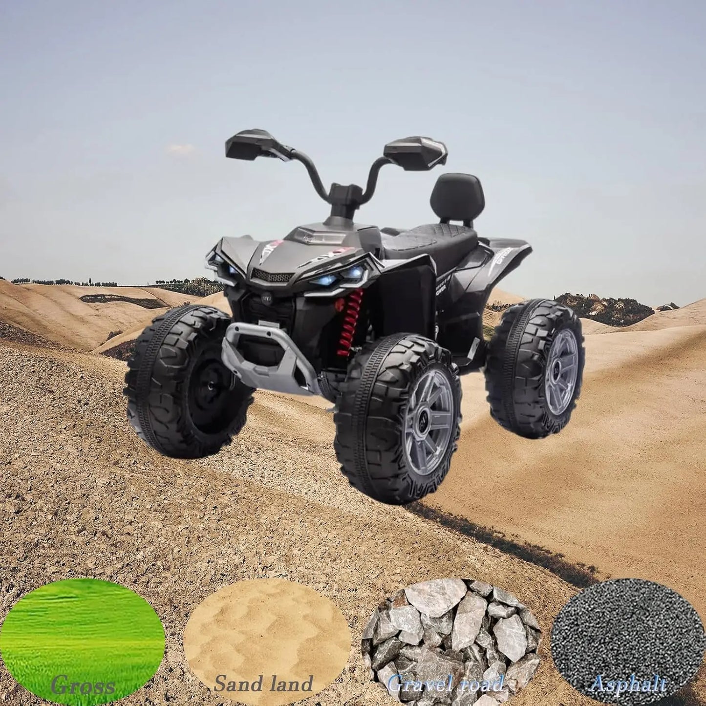 24V Kids Electric ATV Two Seater With Dual 550W Motors LED Lights Music Player