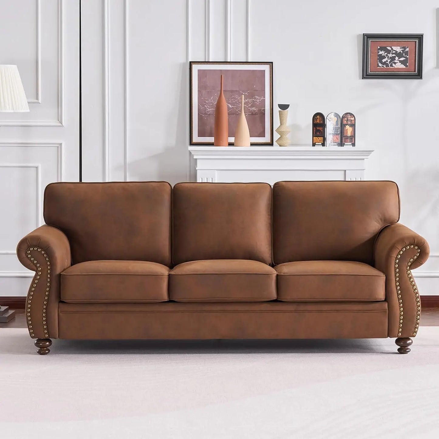 Mid Century Modern 3 Seater Sofa Rivet Design With Removable Cover