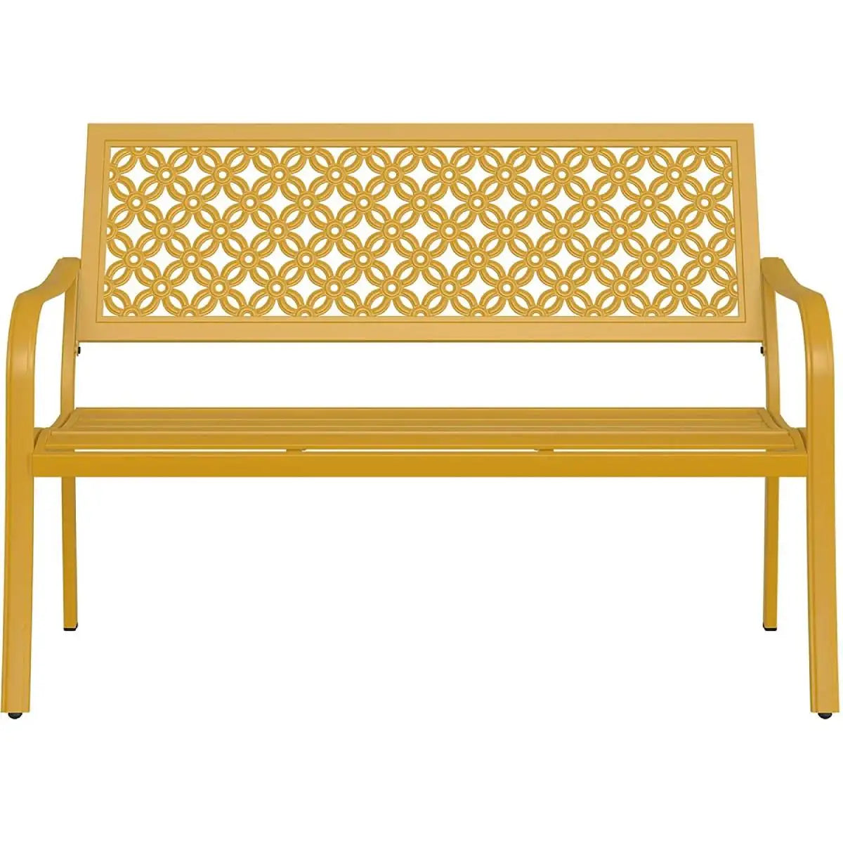 Outdoor Bench ，Powder-coat Steel Frame Garden Bench with Armrests  for Lawn Yard Porch