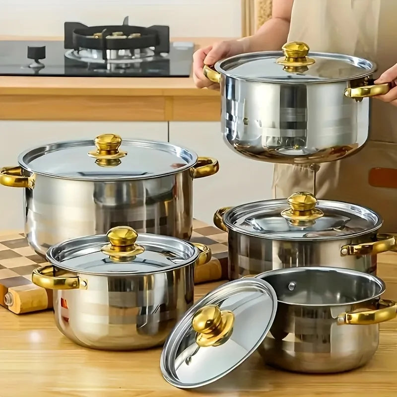 Stainless Steel Cookware Set 12 Piece Nonstick Fry Pan Stockpot Milk Pot Lid