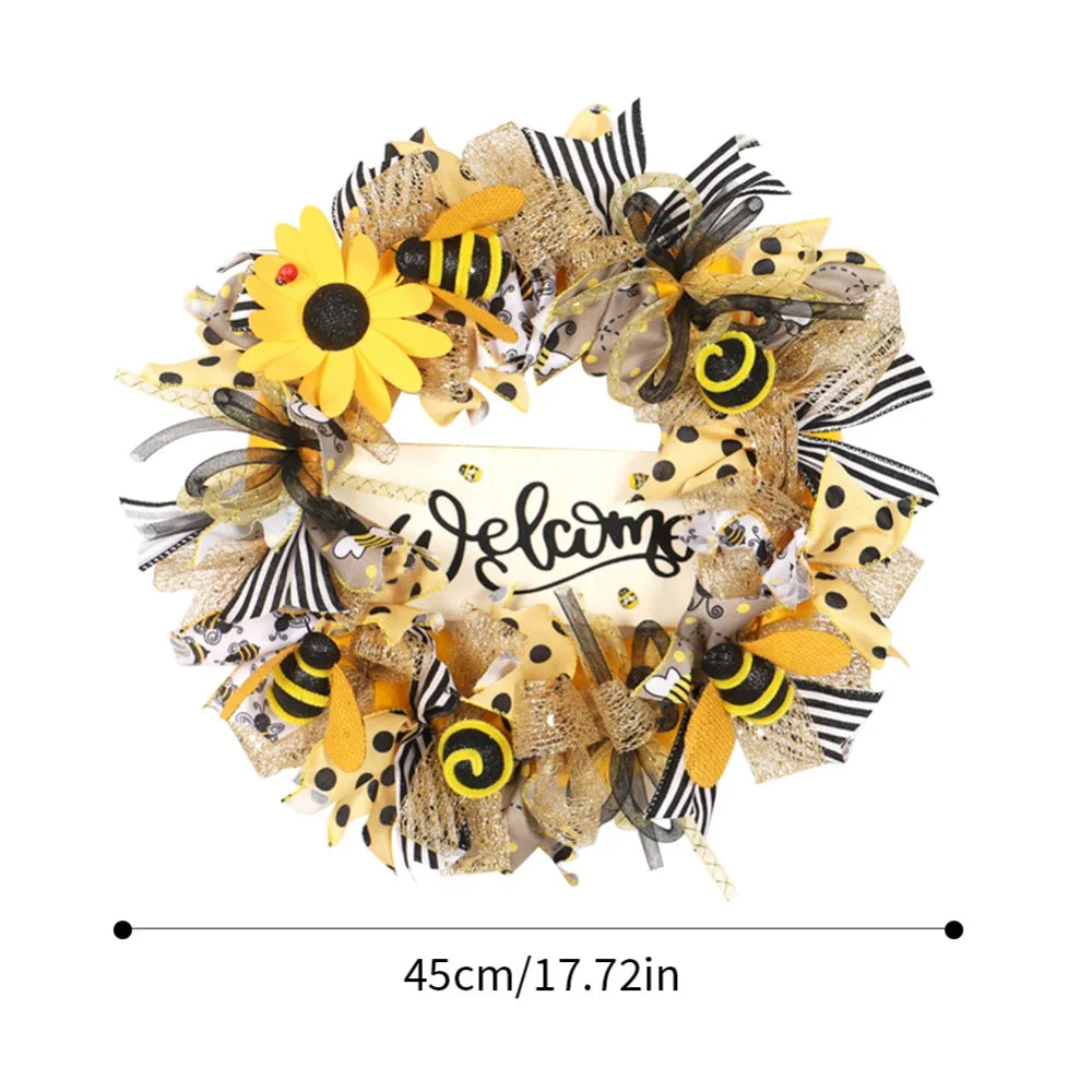 Bee Sunflower Wreath with Welcome Spring Summer Wreath for Front Door Housewarming Gift Farmhouse Porch Decor Wedding Favors