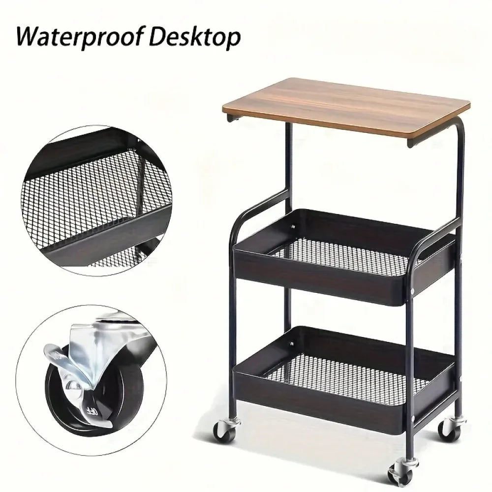 Bamboo 3 Tier Rolling Storage Trolley for Kitchen Office