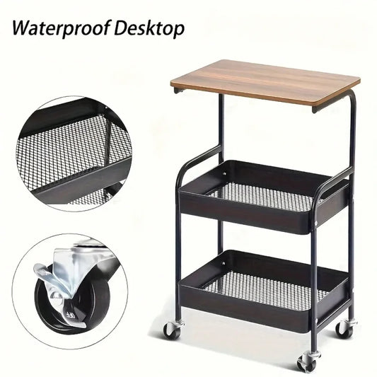 Bamboo 3 Tier Rolling Storage Trolley for Kitchen Office