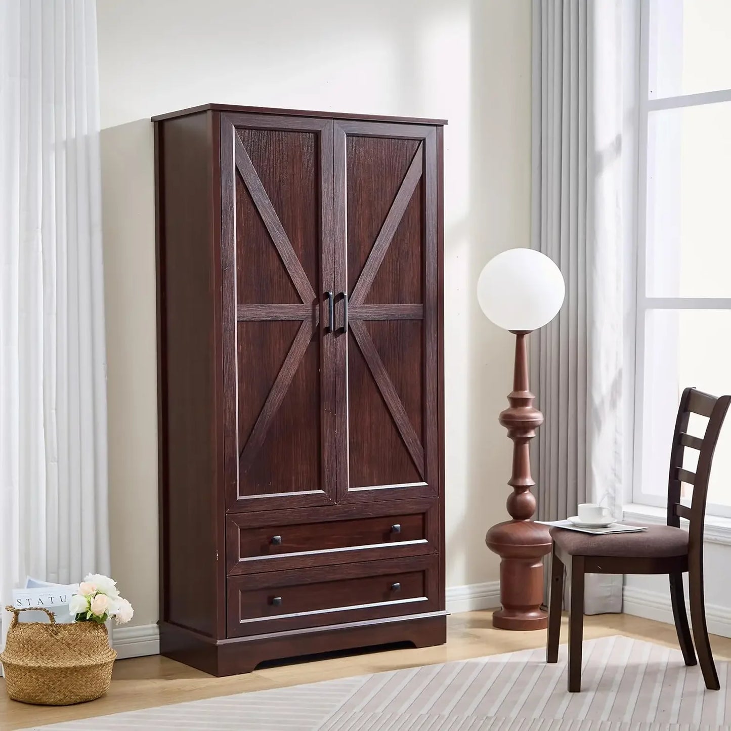 Dresser for Bedroom, Farmhouse Dresser with Wooden Drawers and Storage Cabinets, Tall Chest of Drawers for Bedroom,Living Room