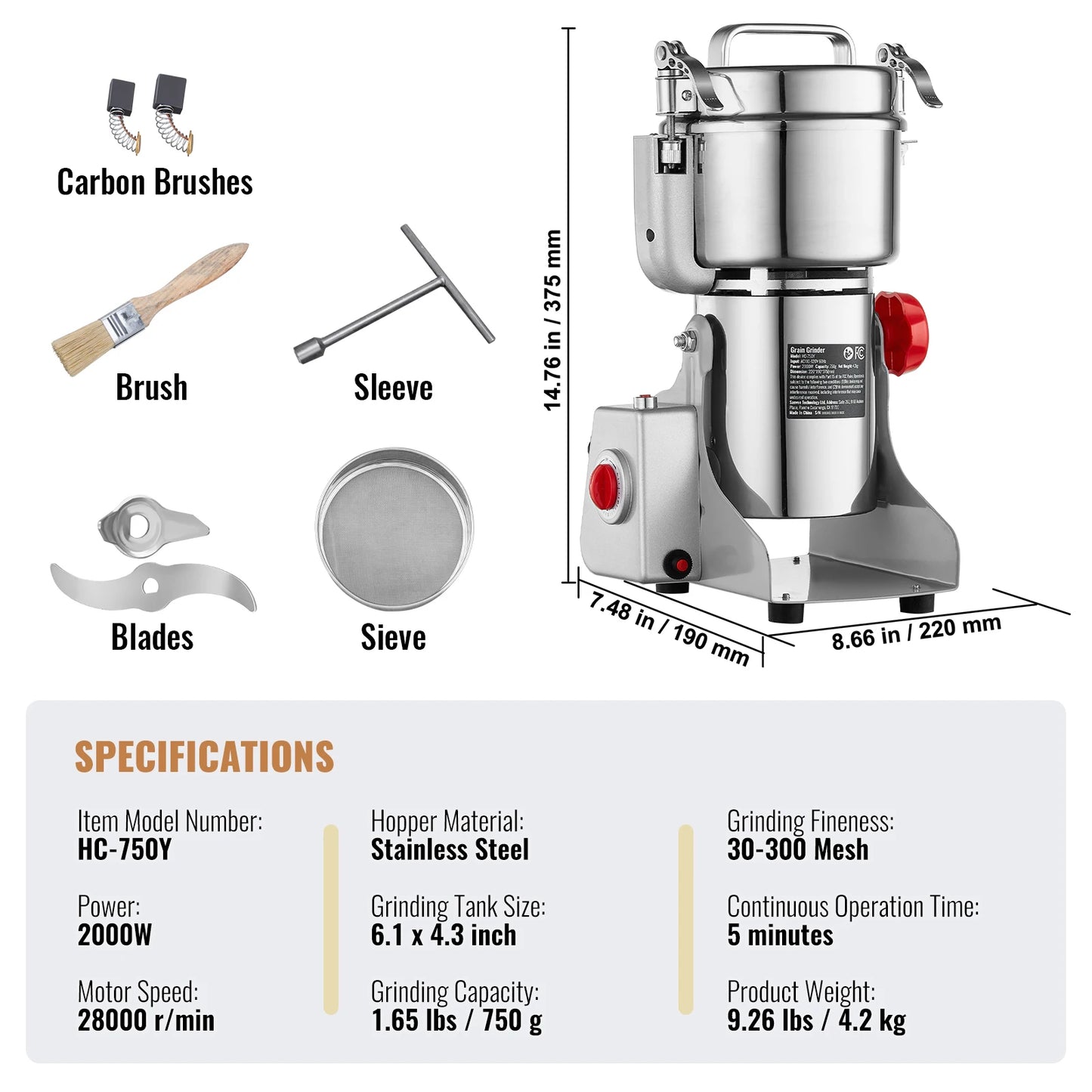 SucceBuy Electric Grain Mill Grinder 150-2500g for Dry Herbs Spices Coffee Corn