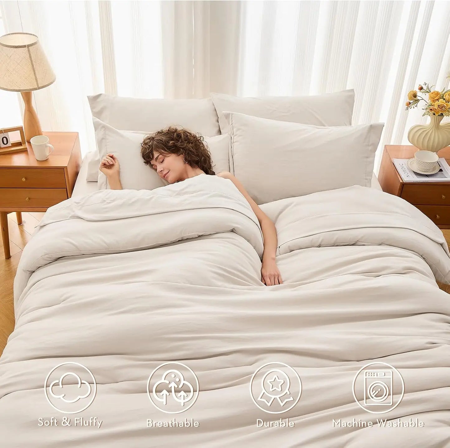 7 Piece Queen Comforter Set Bed In A Bag All Season Beige Sheets Pillowcases