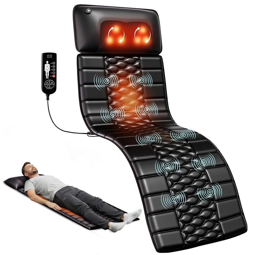 Shiatsu Full Body Massage Mat With Heat Detachable Pad 10 Vibrating Motors