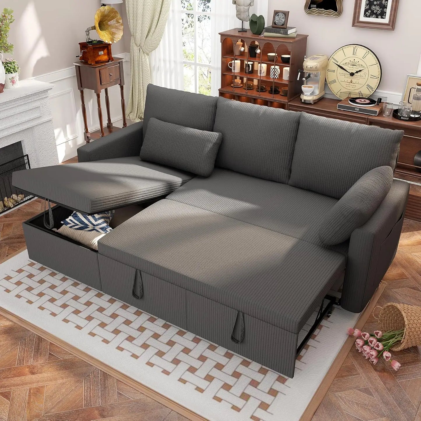 Polar Aurora Sleeper Sofa Bed With Storage Chaise Frame