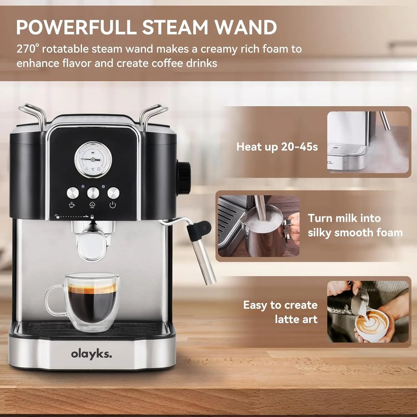 20 Bar Espresso Machine Professional Coffee Maker With Milk Frother Steam Wand