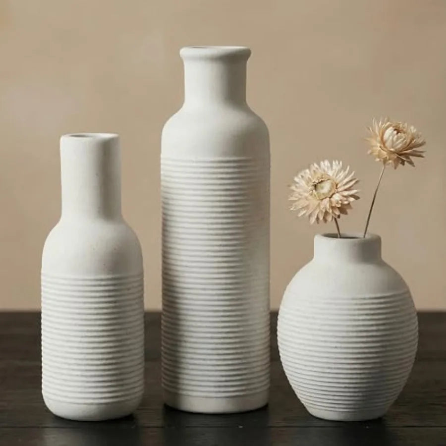 Rustic Farmhouse Ceramic Vase Set Of 3 For Centerpieces Home Decor
