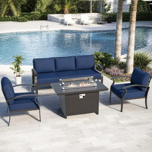 Aluminum Patio Furniture Set With Propane Fire Pit Table 5 Piece Sectional