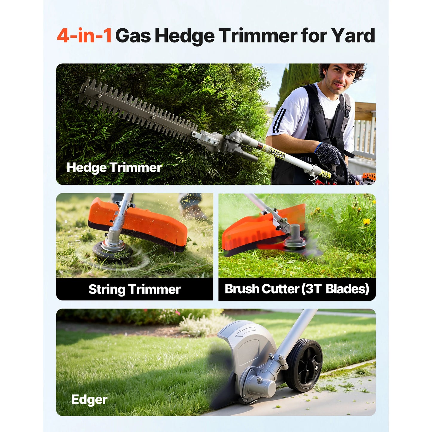 SucceBuy Gas Hedge Trimmer 2 Cycle Gas Power Handheld Hedge Trimmer Weed Eater with Protective Gear Set for Trimming Shrub Bush