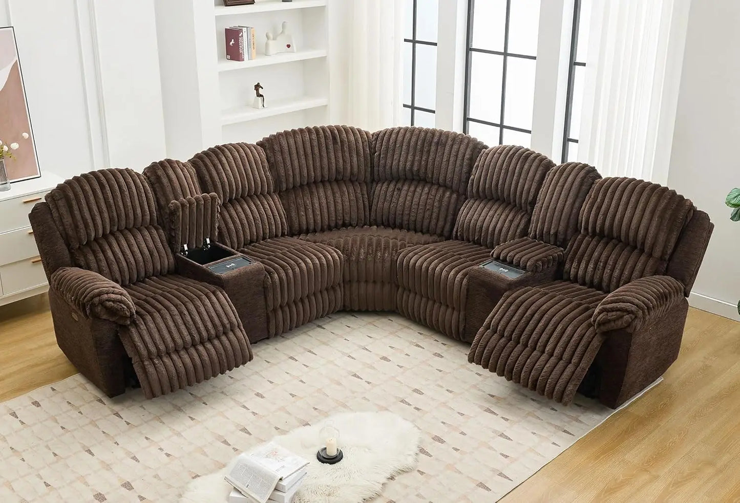Power Reclining L Shaped Fuzzy Rabbit Plush Sofa USB C Port