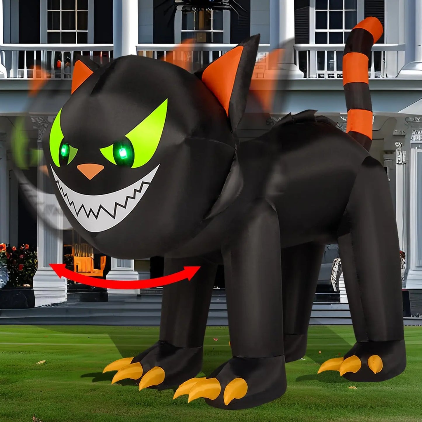 7 ft Black Cat Halloween Inflatables Outdoor Decoration Blow UpInflatable with Moving Head & Green Eyes Halloween Blow Ups Yard Decoration with LED Lights for Party Lawn Garden Decor