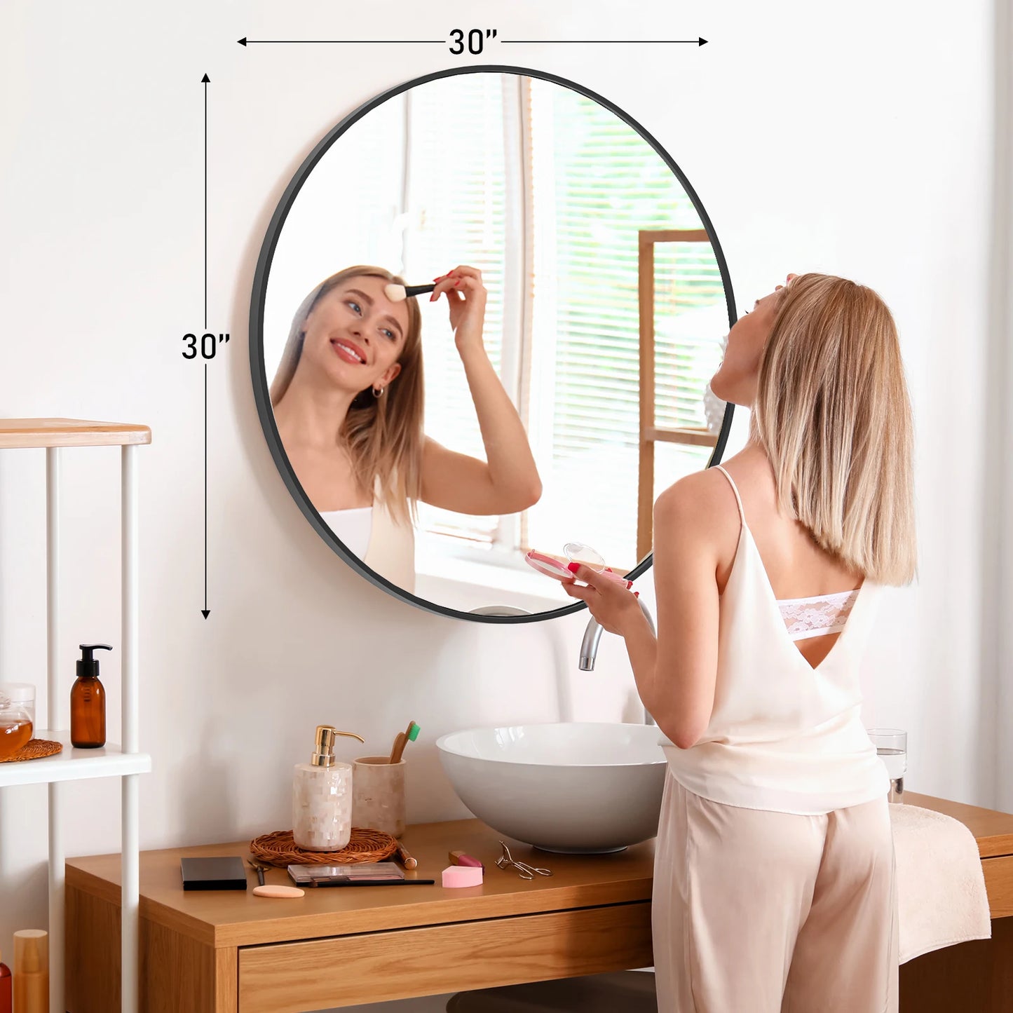 Jhk Matte Gold Round Wall Mirror 30 Inch Modern Tempered Glass