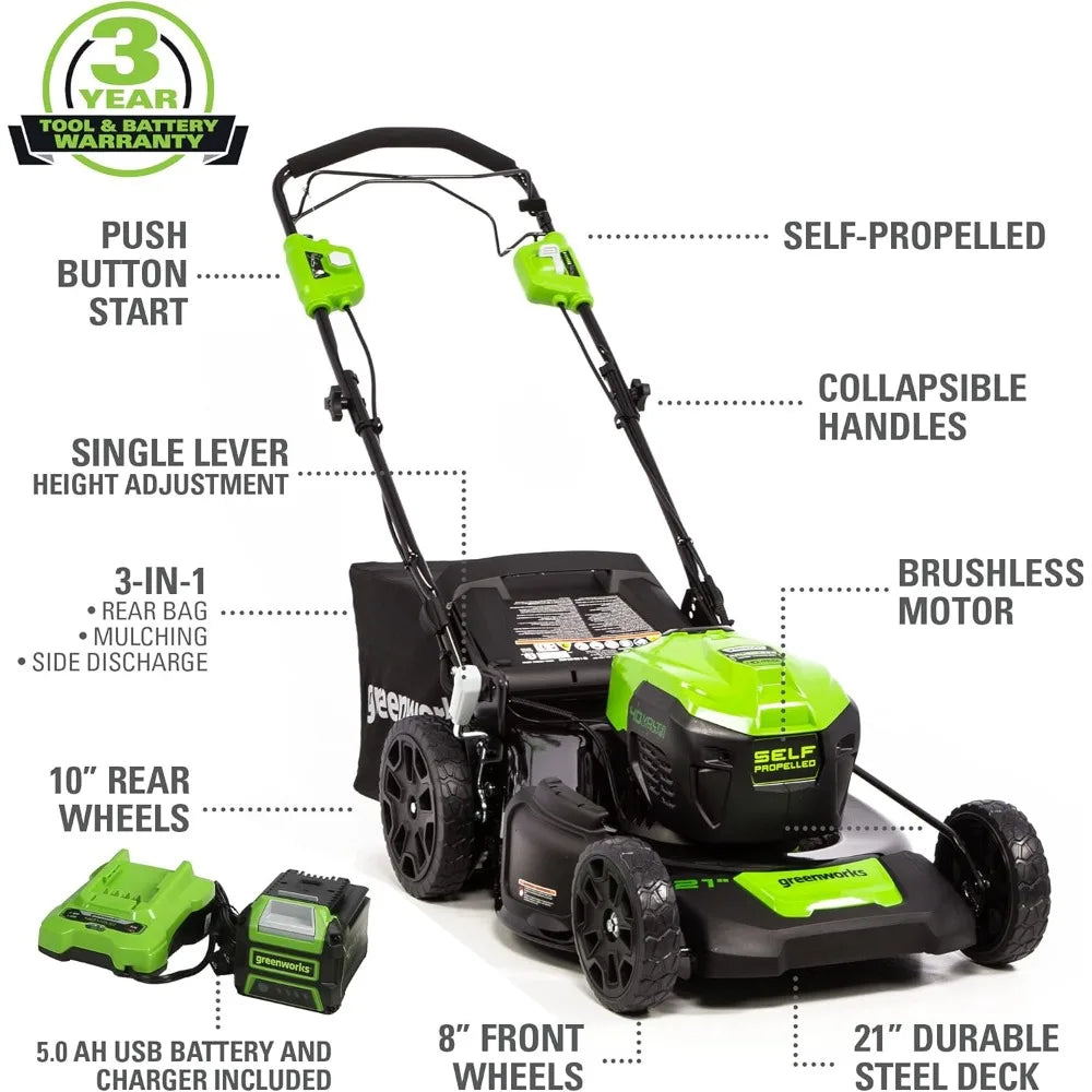 40V 21 Inch Brushless Self Propelled Cordless Lawn Mower