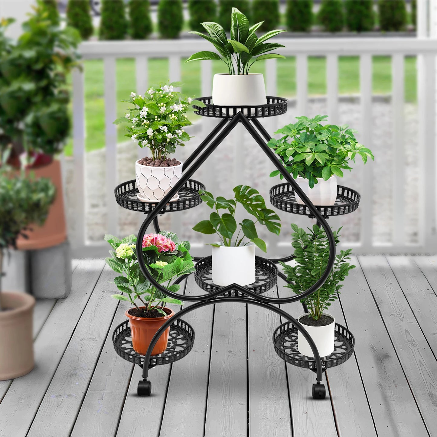 6 Potted Heart Flower Pot Stand 4 Tier Plant Stand for Patio Garden Living Room Corner Balcony and Bedroom