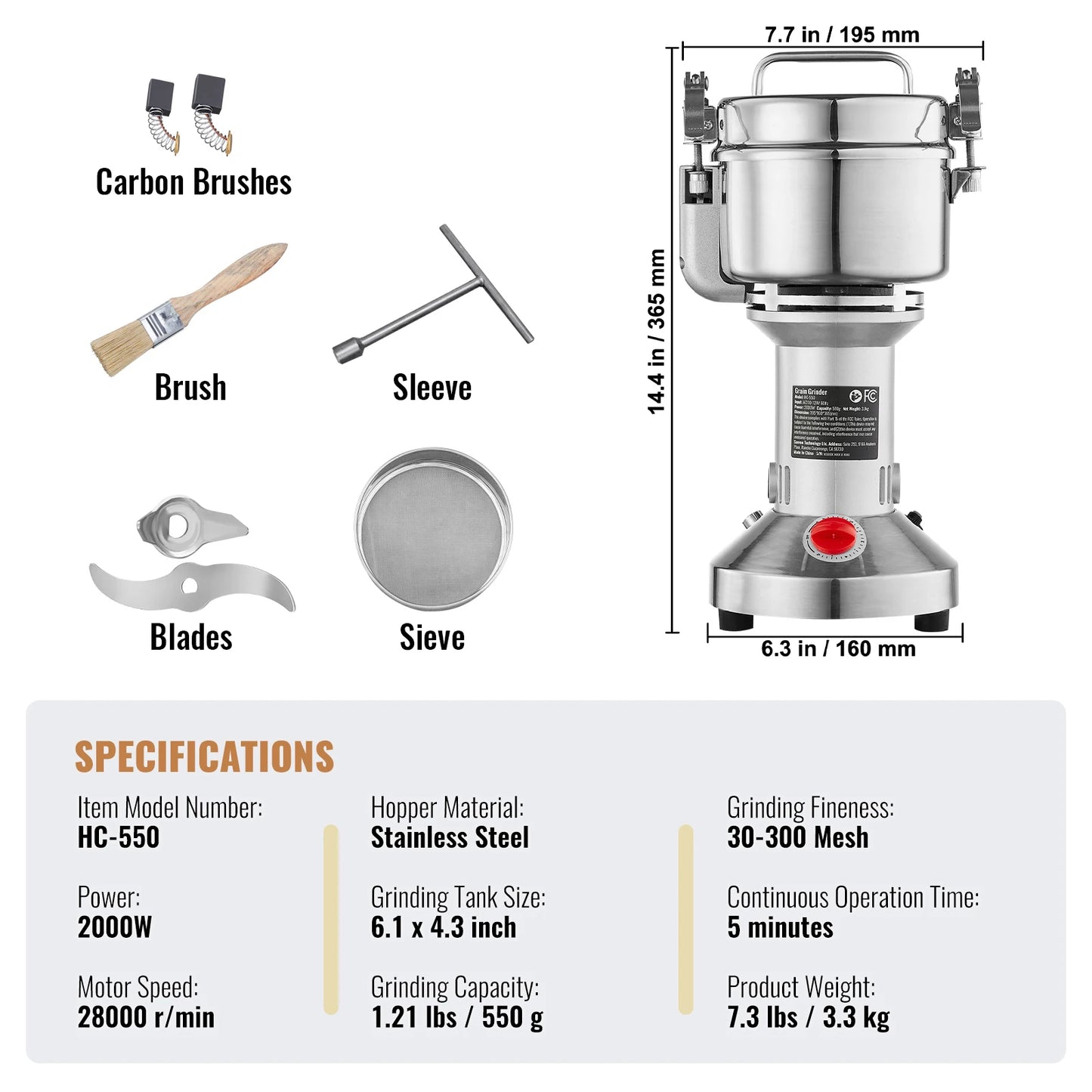 SucceBuy Electric Grain Mill Grinder 150-2500g for Dry Herbs Spices Coffee Corn