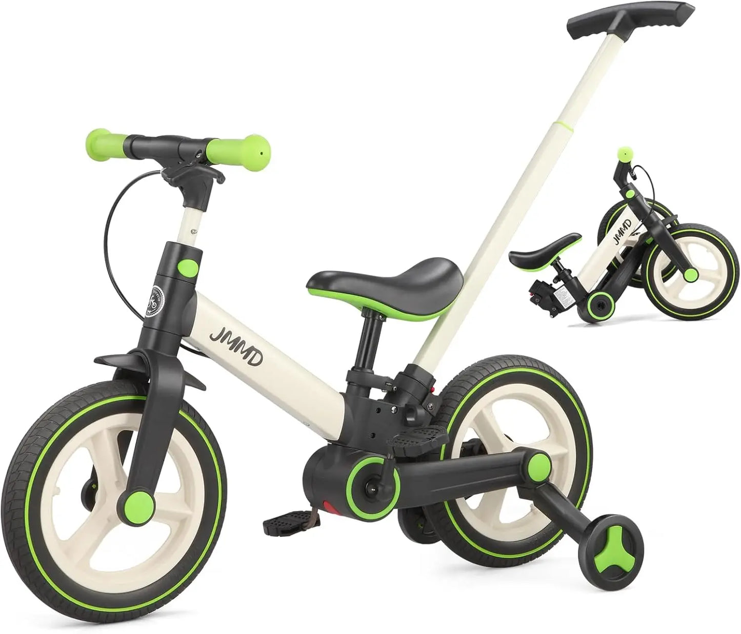 Toddler Bike With Push Handle 6 In 1 Foldable Bike Pedals Training Wheels