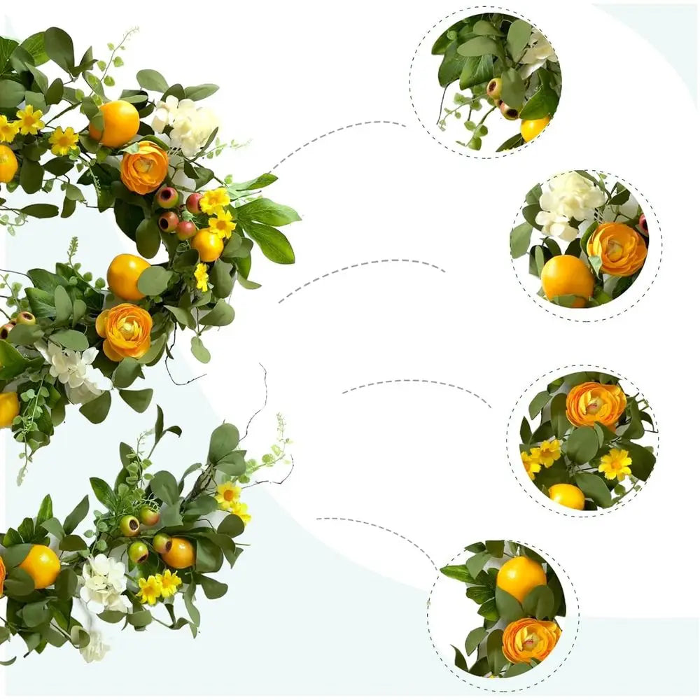 66 Inch Artificial Lemon Garland With Peonies Hydrangeas Wall Window Decor