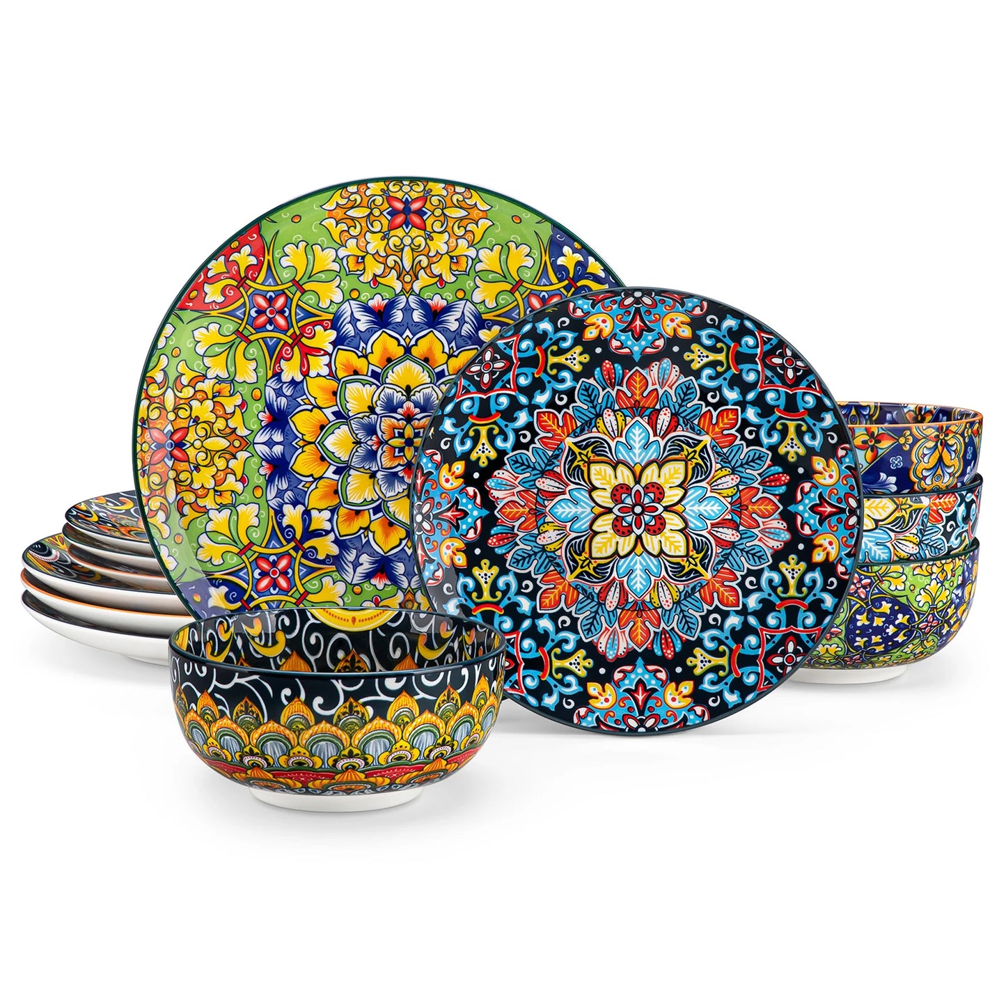 Vancasso Stoneware Dinnerware Set Bohemian Style For 6 Dinner Plates Pasta Bowls