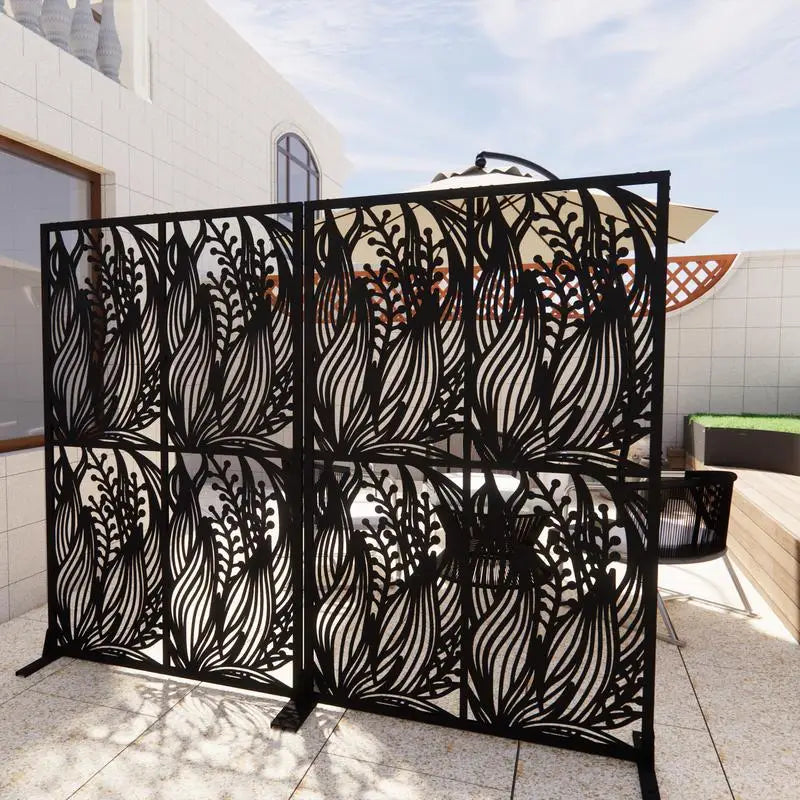 Metal Privacy Screen 3.8ft x 6ft Outdoor Indoor Divider Freestanding Decorative Panel for Balcony Patio Garden Room Divider