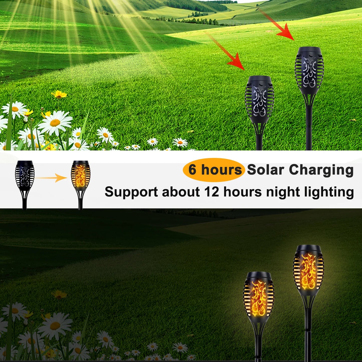 Solar Outdoor LED Torch Lights Flickering Flame Waterproof