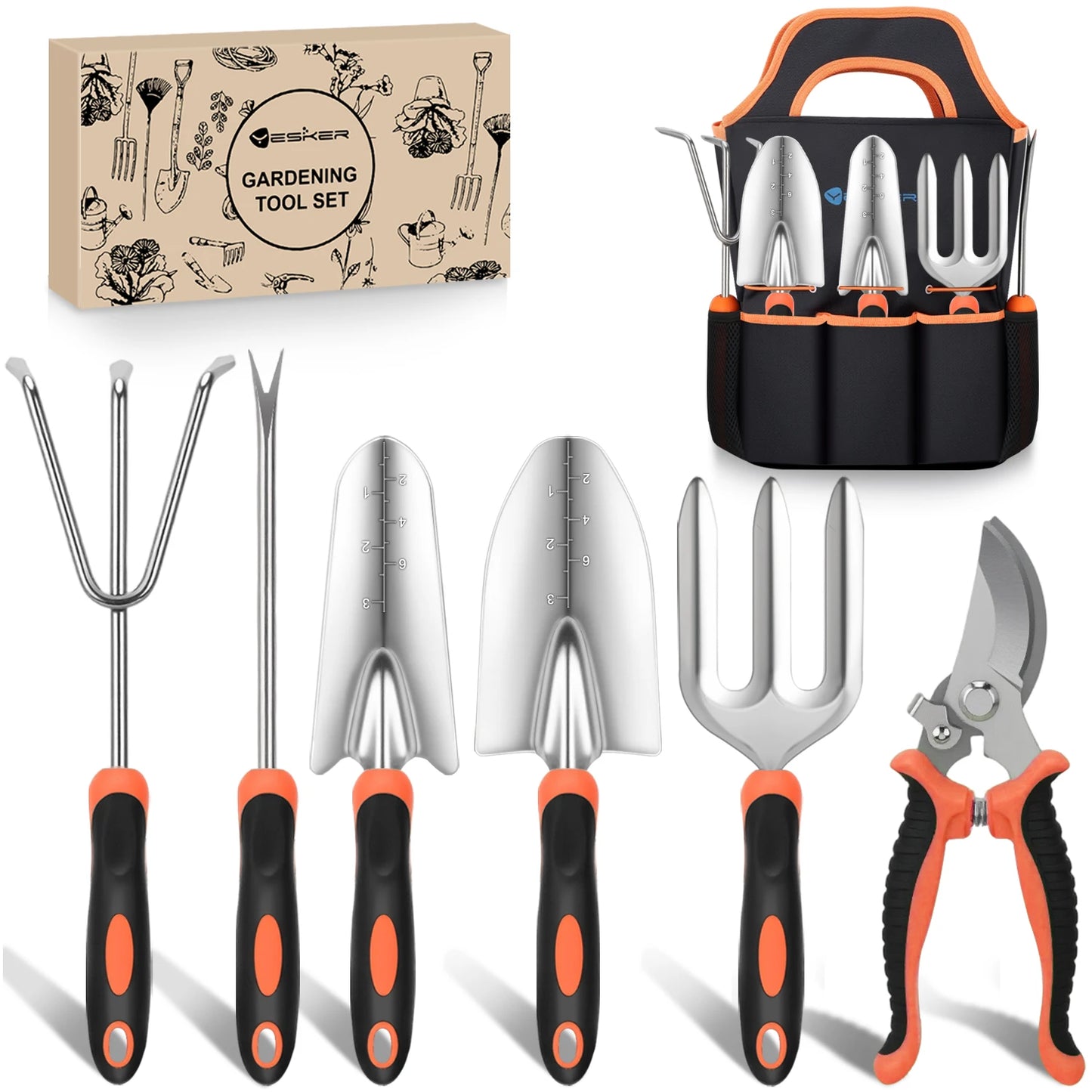 Gardening Tools Heavy Duty Garden Tool Set Gardening Supplies Gifts for Women Men Gardening Hand Tool Kit with Non-Slip Ergonomic Handle, Garden Bag, Durable Gloves and Shears