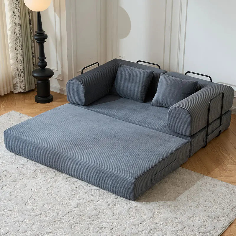 79 Inch Foldable Convertible Futon Sofa Bed With L Shaped Armrests
