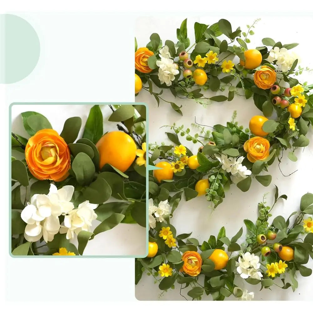66 Inch Artificial Lemon Garland With Peonies Hydrangeas Wall Window Decor