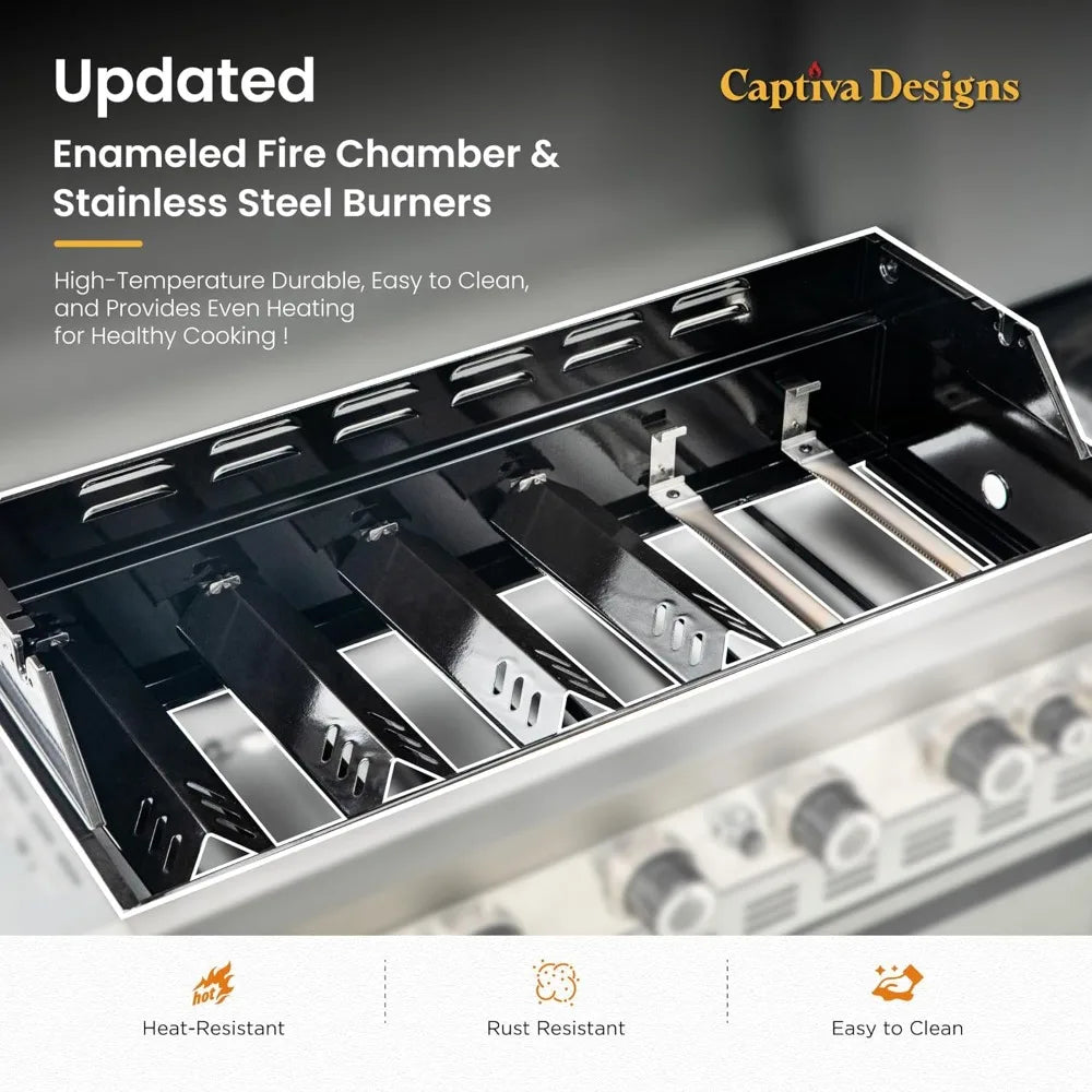 Six Burner Propane Grill With Side Burner Grates Outdoor