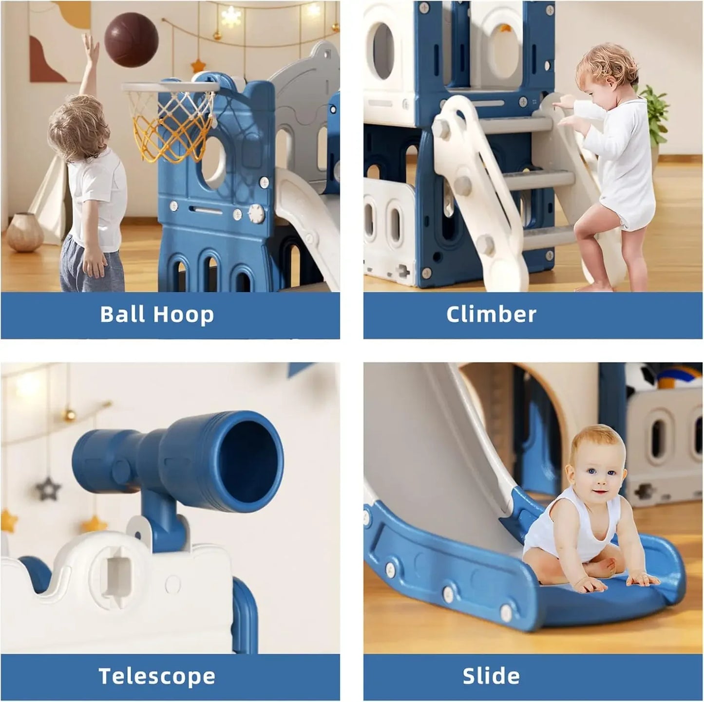 Toddler 7 In 1 Outdoor Playset Slide Climber Hoop Telescope