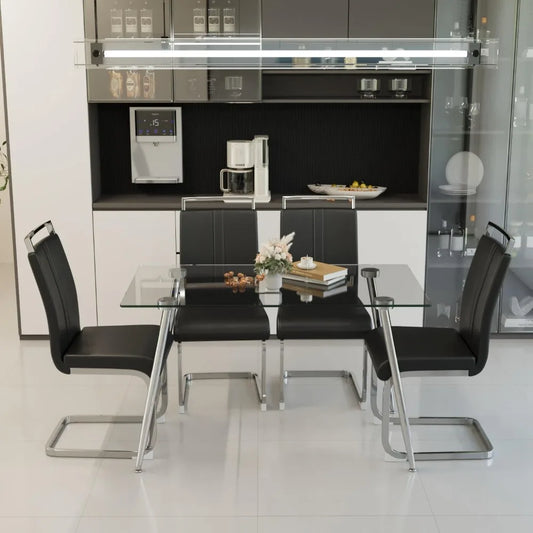 Glass Dining Table Set For 4 Modern Rectangle Chairs
